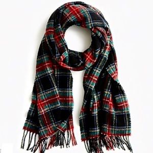 J. Crew Acrylic Tartan Black Red‎ Green Plaid Scarf NWOT